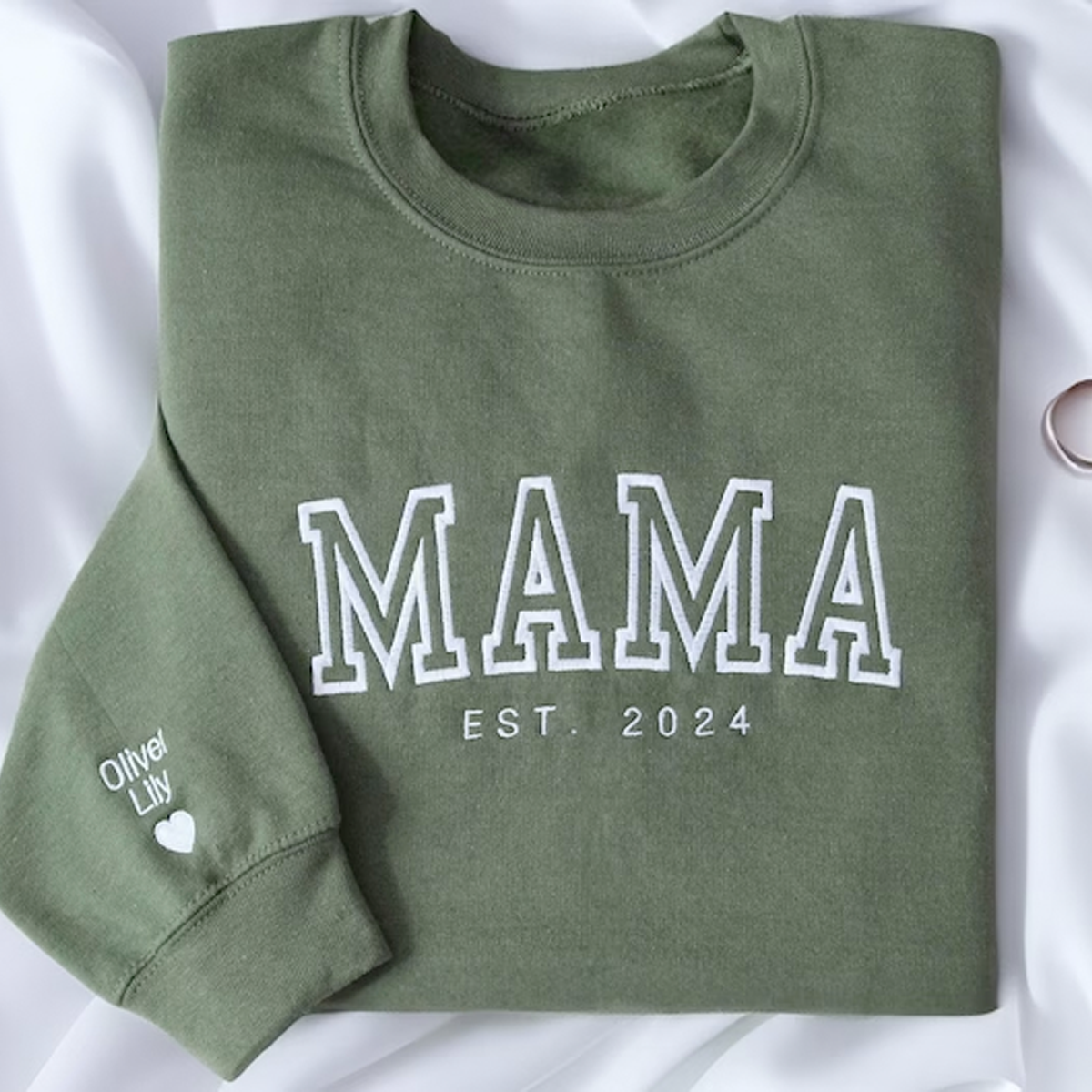 Personalized Mama Embroidered Sweatshirt With Kid Names On Sleeve, Mothers Day Gift, Birthday Gift For Mom, New Mom Gift
