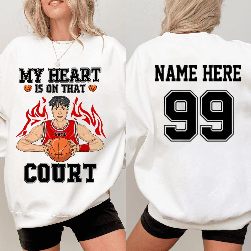 Personalized My Heart Is On That Court Basketball Shirt Custom Name And Number Basketball Shirt