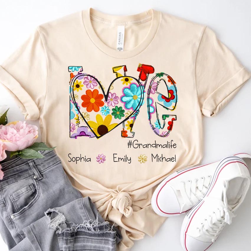 Love Grandmalife Spring Floral And Grandkids Mother's Day T-Shirt