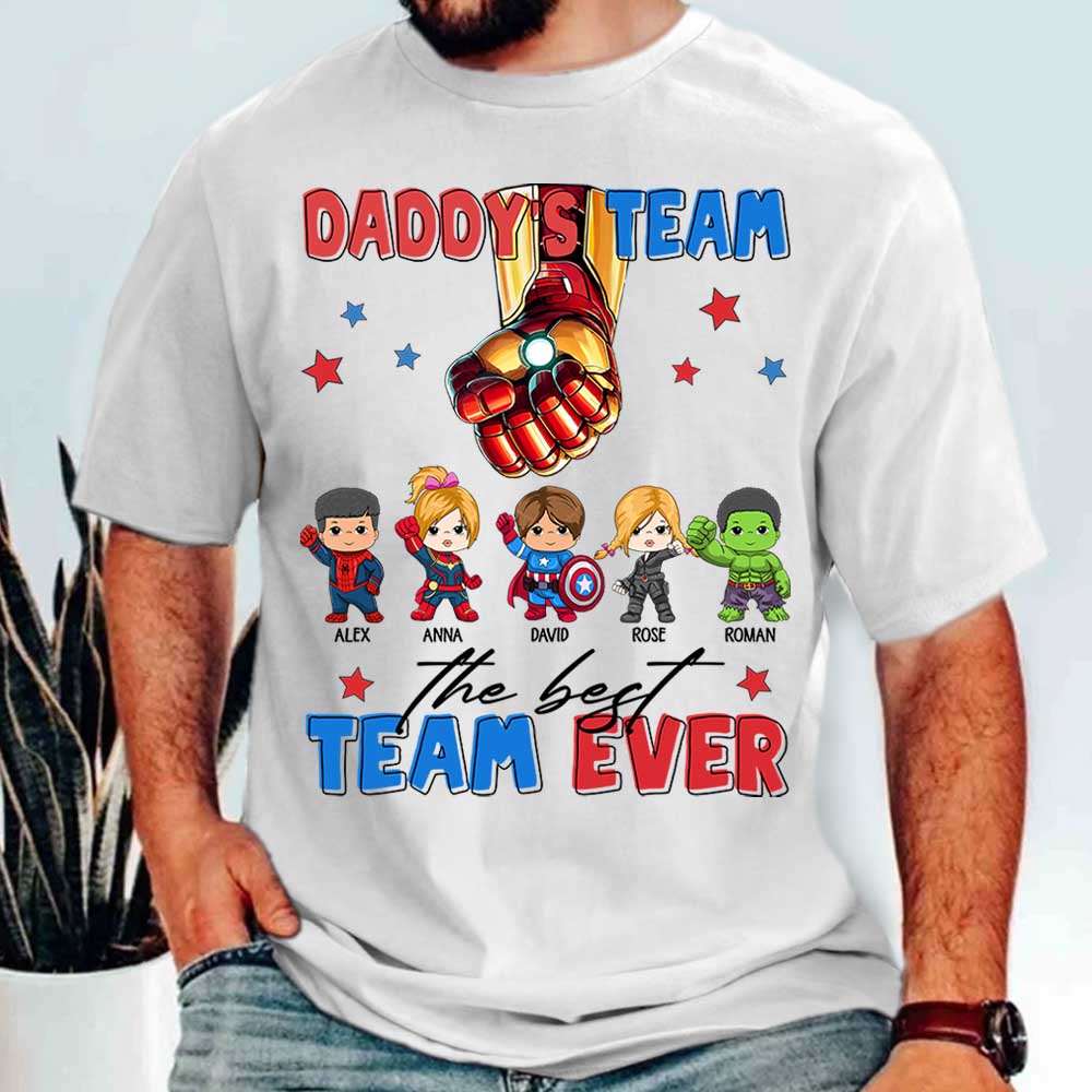 Custom Name Kids Superhero Daddy Team Shirt - Birthday & Father's Day Gift For Dad