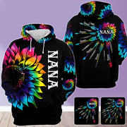 Presents For Grandma With Grandkid Name Tie Dye Sunflower Hoodie