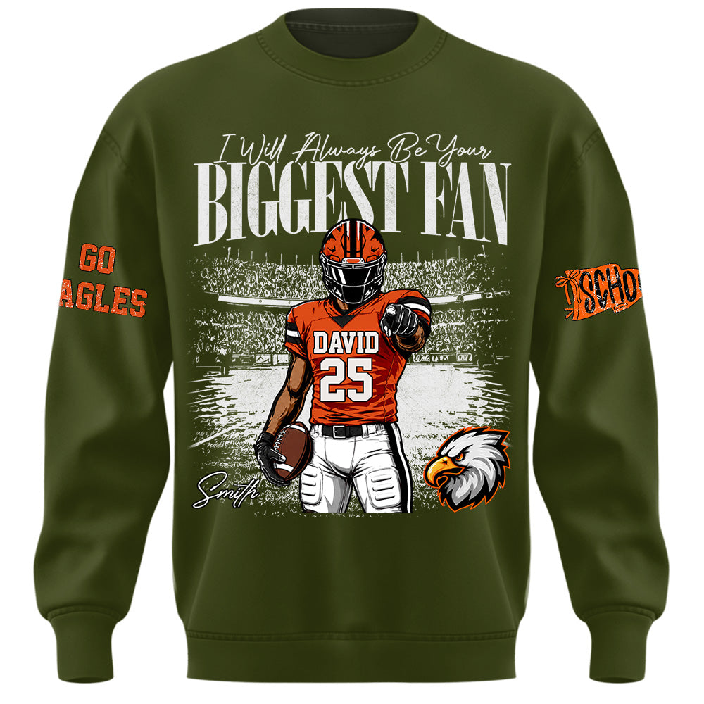 I'll Always Be Your Biggest Fan, Personalized Vintage “Biggest Fan” Football Shirt, Custom School Team Name, Gift For Football Lovers T1807 Hv01