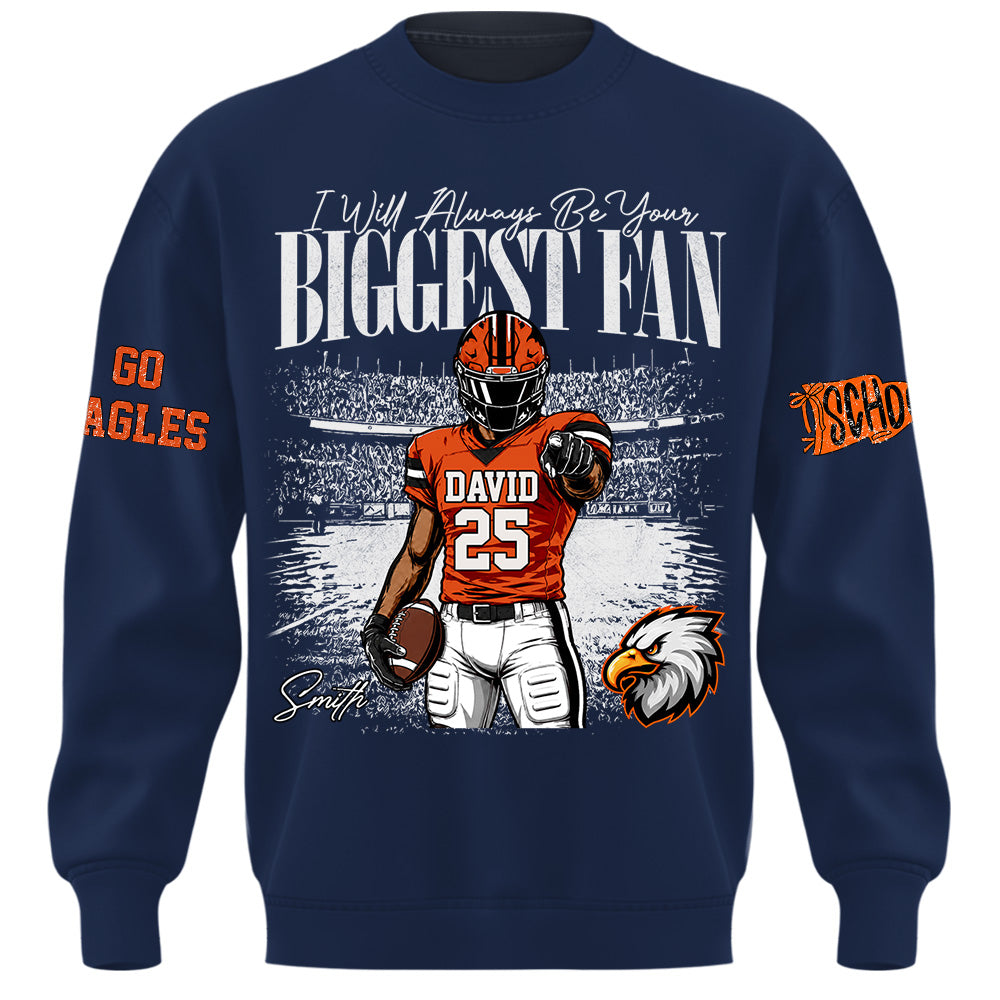 I'll Always Be Your Biggest Fan, Personalized Vintage “Biggest Fan” Football Shirt, Custom School Team Name, Gift For Football Lovers T1807 Hv01
