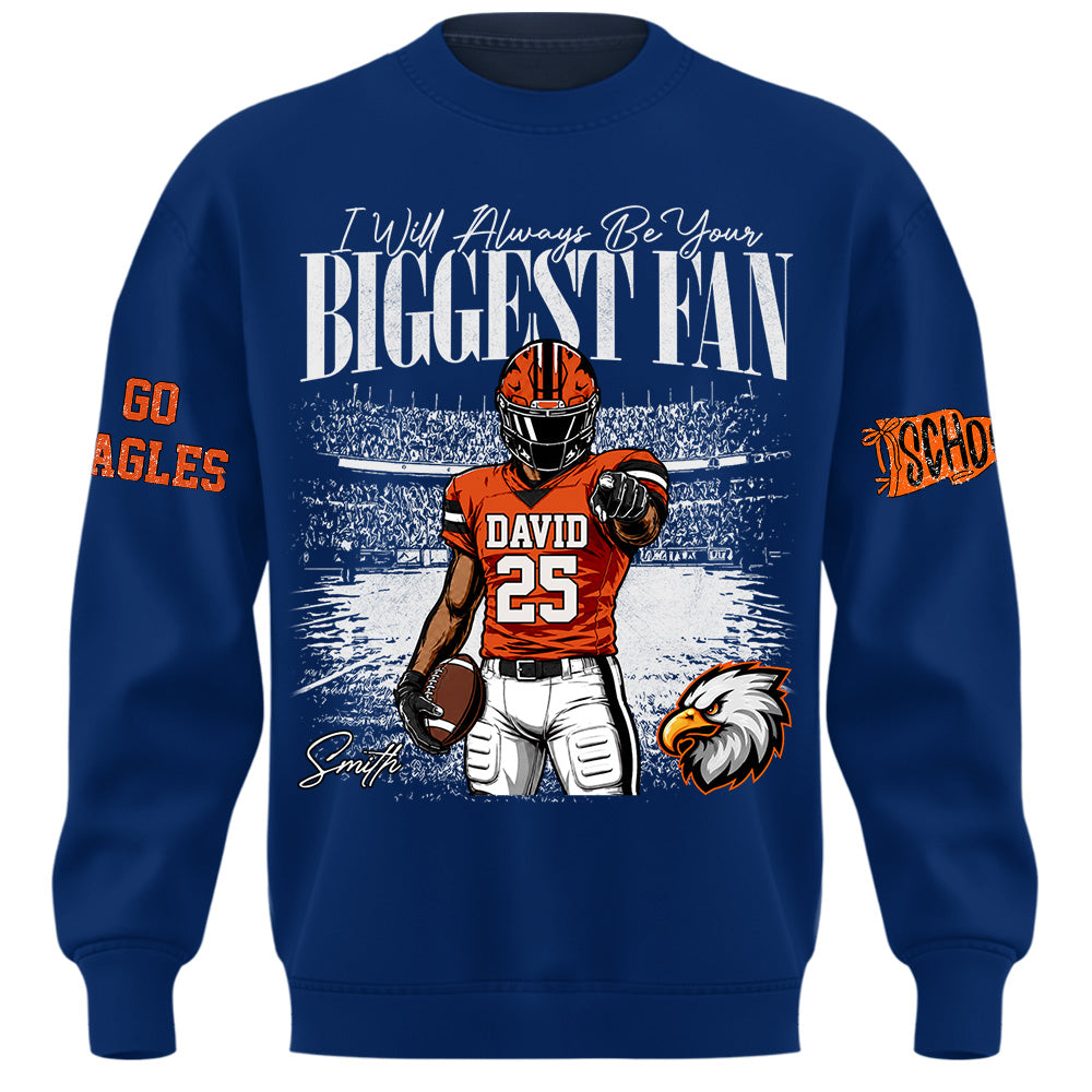 I'll Always Be Your Biggest Fan, Personalized Vintage “Biggest Fan” Football Shirt, Custom School Team Name, Gift For Football Lovers T1807 Hv01