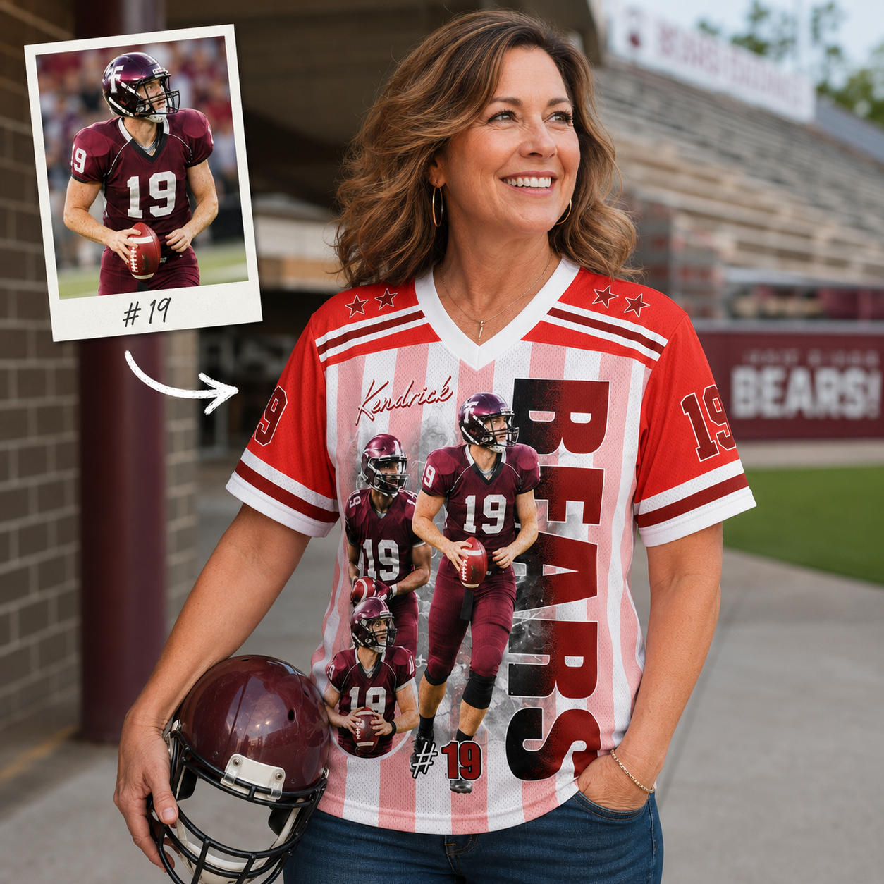 Personalized Football Mom Jersey with Photo, Name & Number, Gift For Football Mom Football Lovers MI209 Pt99