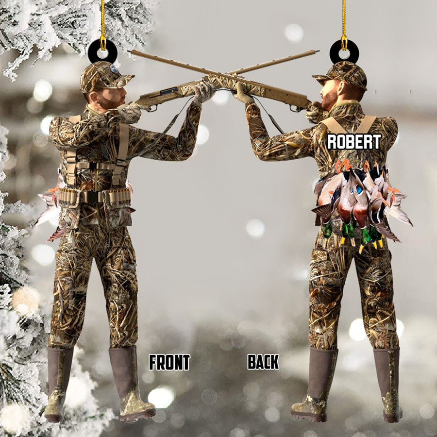 Aiming Duck Hunter with Gun in Grass Camo Fur Christmas Ornament Gift For Duck Hunting Lovers H2511 Trna