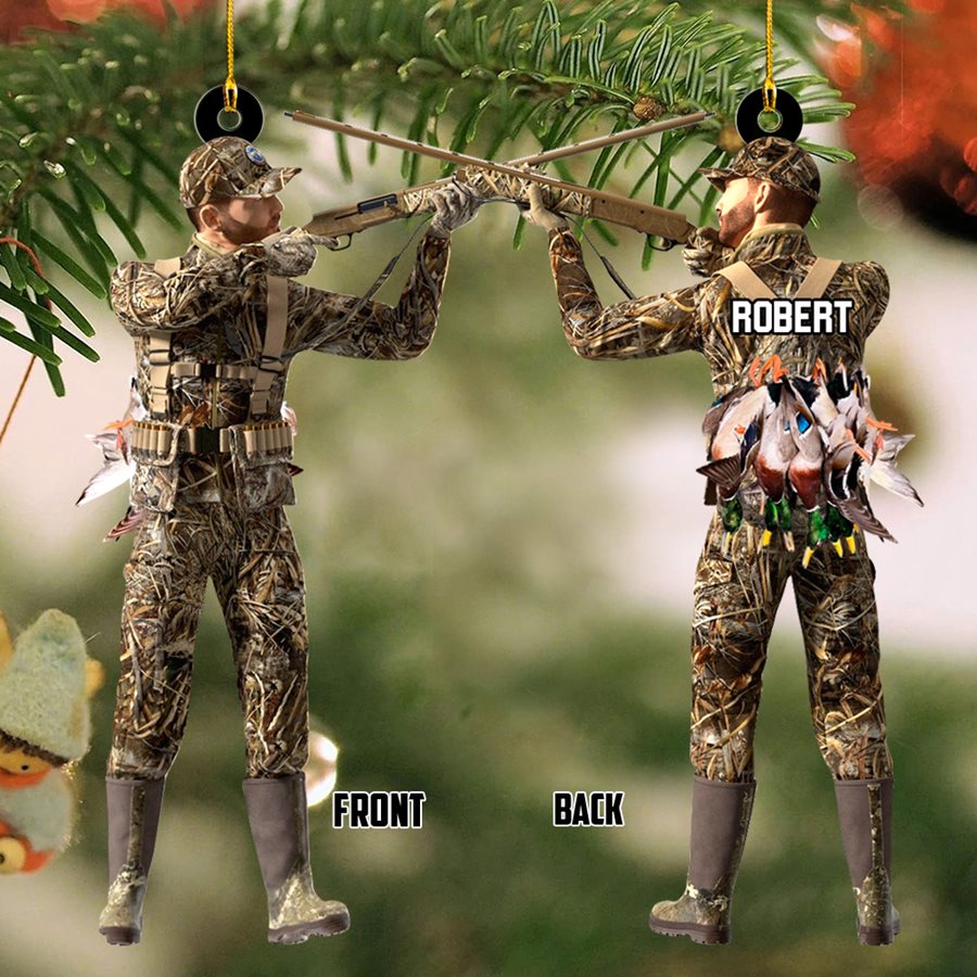 Aiming Duck Hunter with Gun in Grass Camo Fur Christmas Ornament Gift For Duck Hunting Lovers H2511 Trna