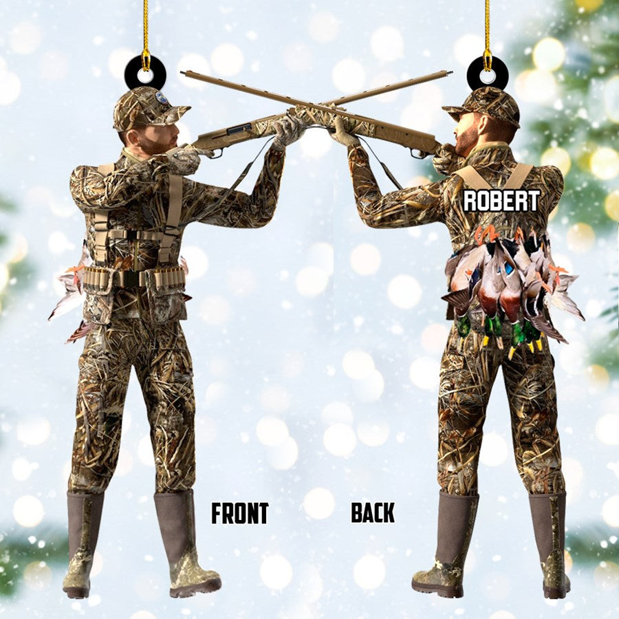 Aiming Duck Hunter with Gun in Grass Camo Fur Christmas Ornament Gift For Duck Hunting Lovers H2511 Trna