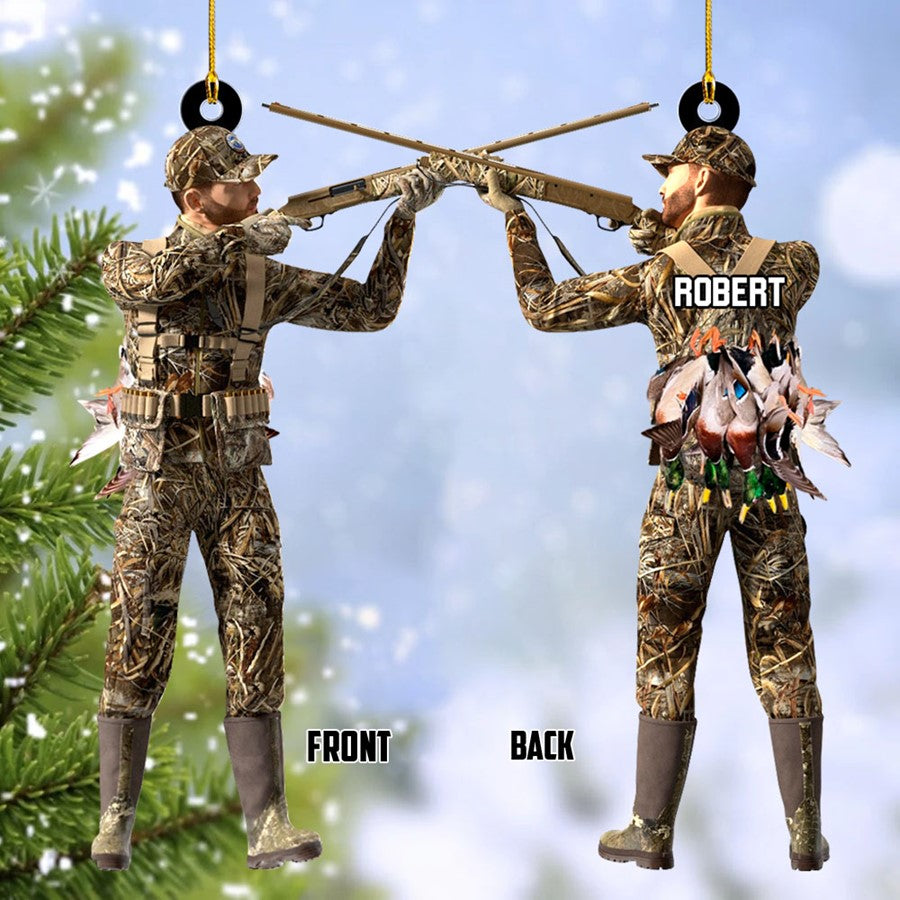 Aiming Duck Hunter with Gun in Grass Camo Fur Christmas Ornament Gift For Duck Hunting Lovers H2511 Trna