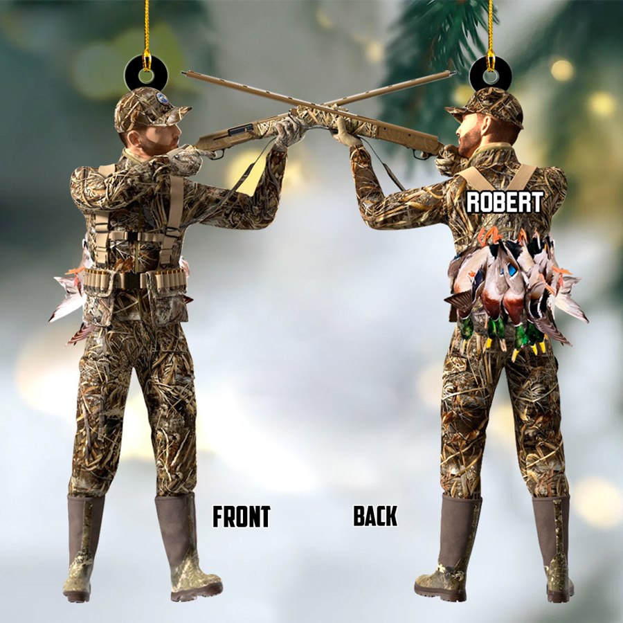 Aiming Duck Hunter with Gun in Grass Camo Fur Christmas Ornament Gift For Duck Hunting Lovers H2511 Trna