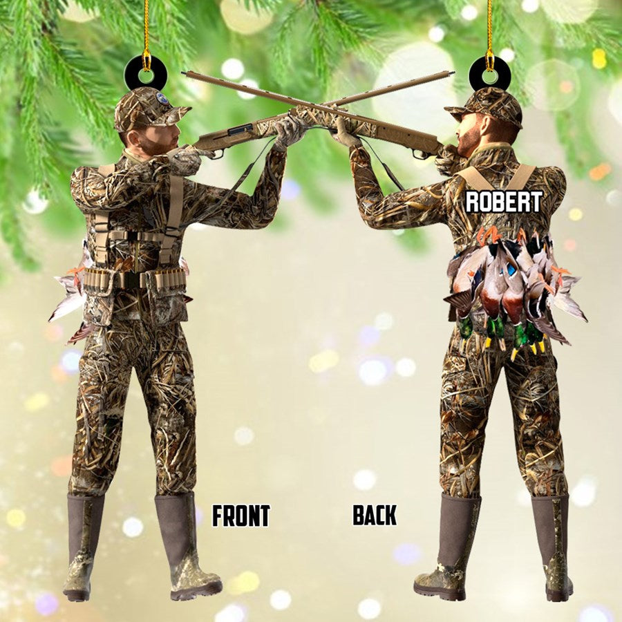 Aiming Duck Hunter with Gun in Grass Camo Fur Christmas Ornament Gift For Duck Hunting Lovers H2511 Trna