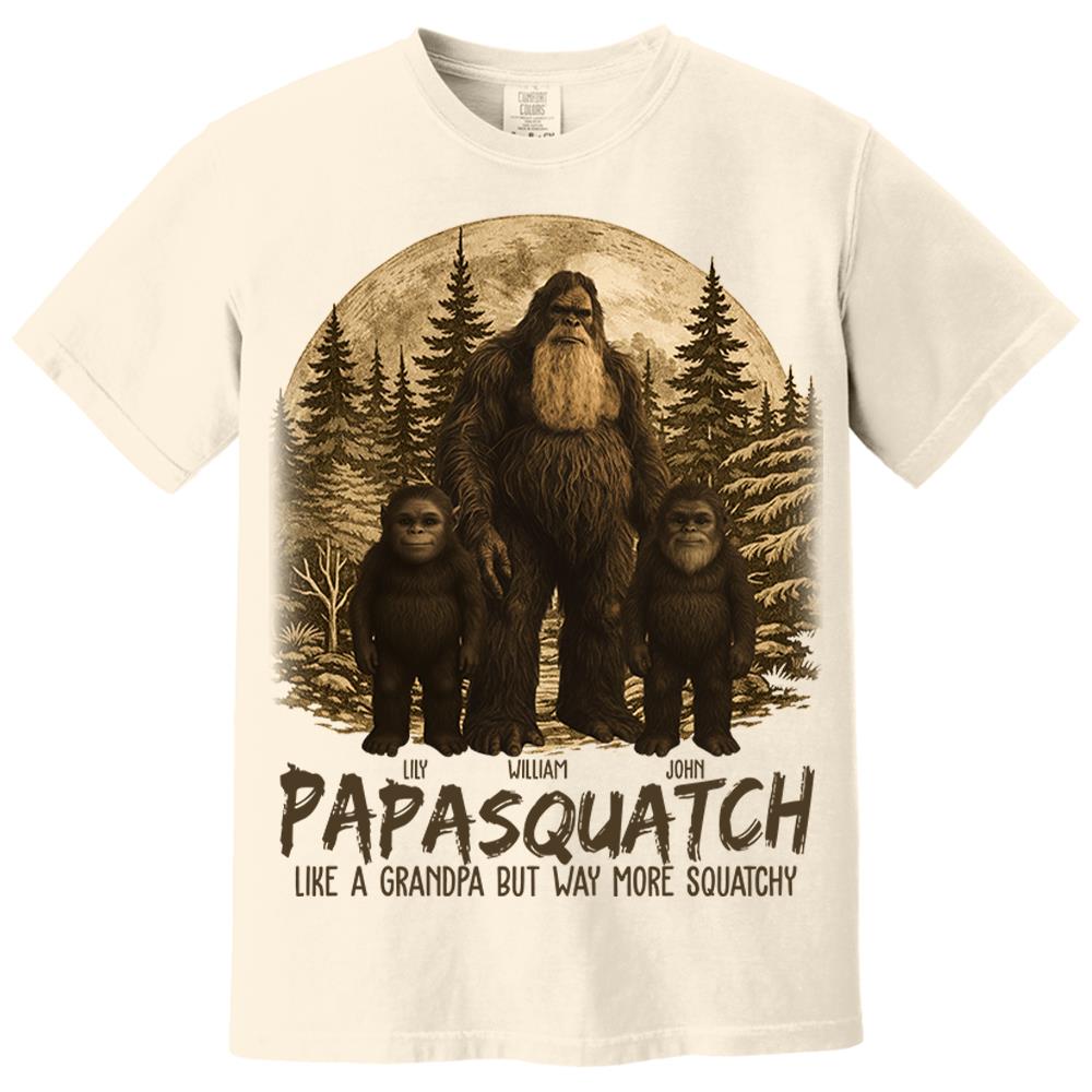 Custom Papasquatch, Like A Grandpa, Just Way More Squatchy Hawaiian Shirt, Personalized Vintage Short Sleeve Silk Shirt Nh00
