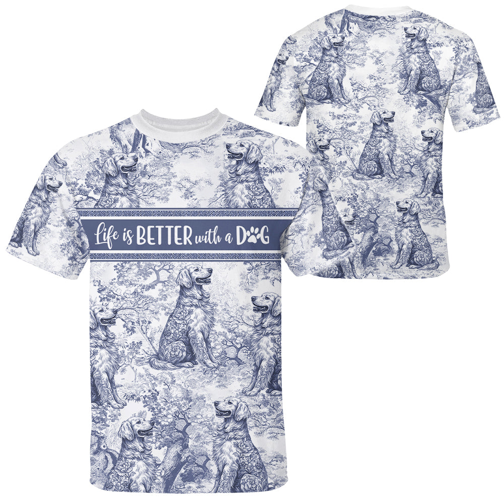 Custom Life Is Better With A Dog Style Gift Toile De Jouy Chinoiseries, Personalized All Over Print Shirt Hv01