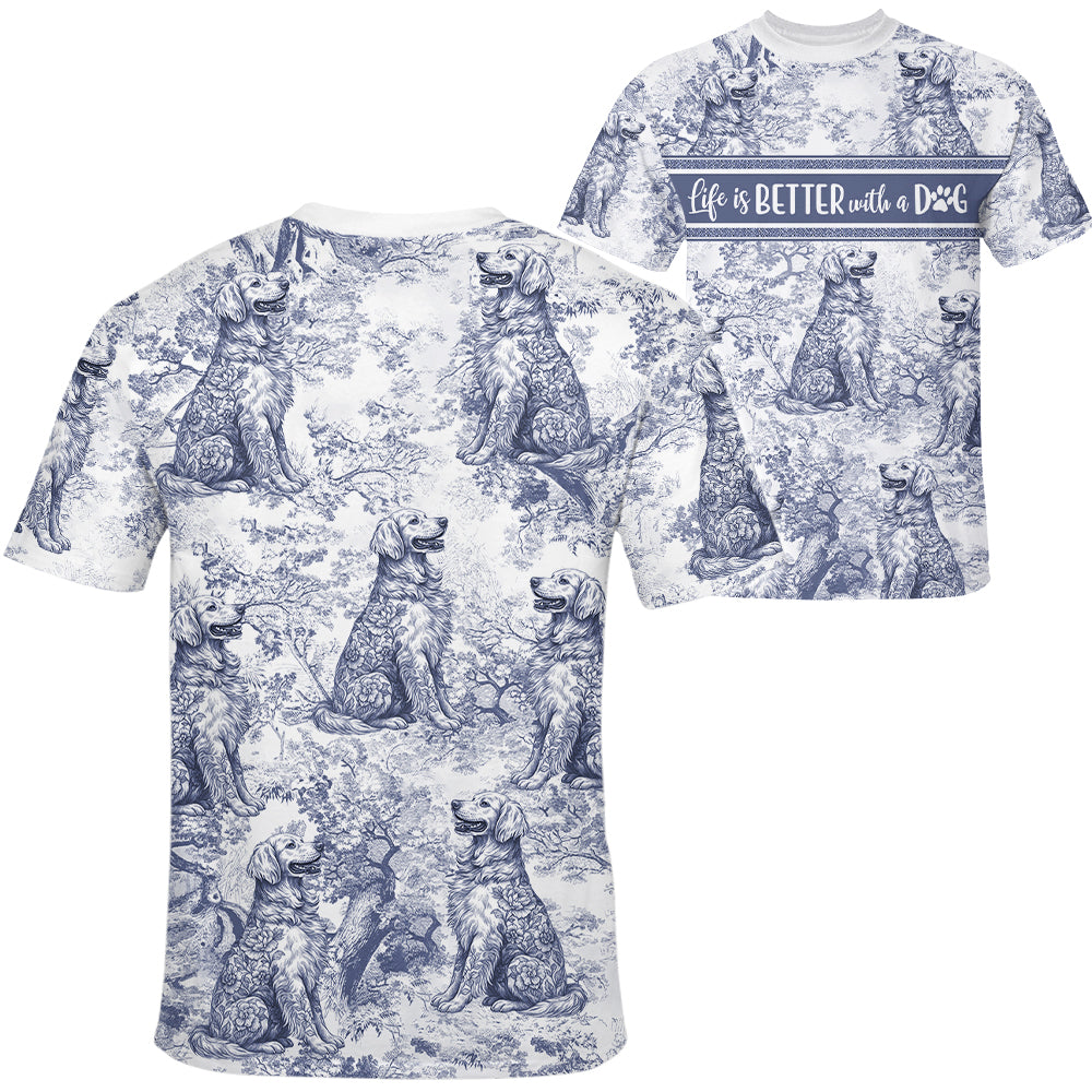 Custom Life Is Better With A Dog Style Gift Toile De Jouy Chinoiseries, Personalized All Over Print Shirt Hv01