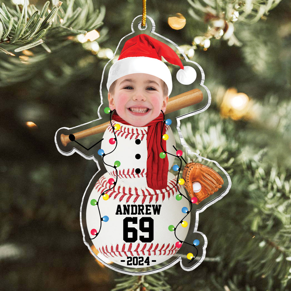 Custom Photo Baseball Snowman Ornament - Gifts For Players, Team, Boys - Personalized Acrylic Ornament Tu20