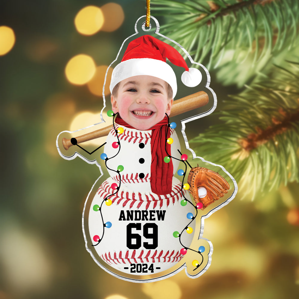 Custom Photo Baseball Snowman Ornament - Gifts For Players, Team, Boys - Personalized Acrylic Ornament Tu20