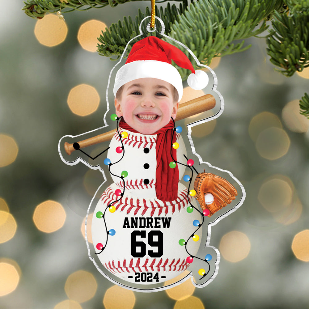 Custom Photo Baseball Snowman Ornament - Gifts For Players, Team, Boys - Personalized Acrylic Ornament Tu20