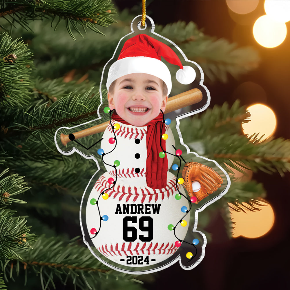 Custom Photo Baseball Snowman Ornament - Gifts For Players, Team, Boys - Personalized Acrylic Ornament Tu20