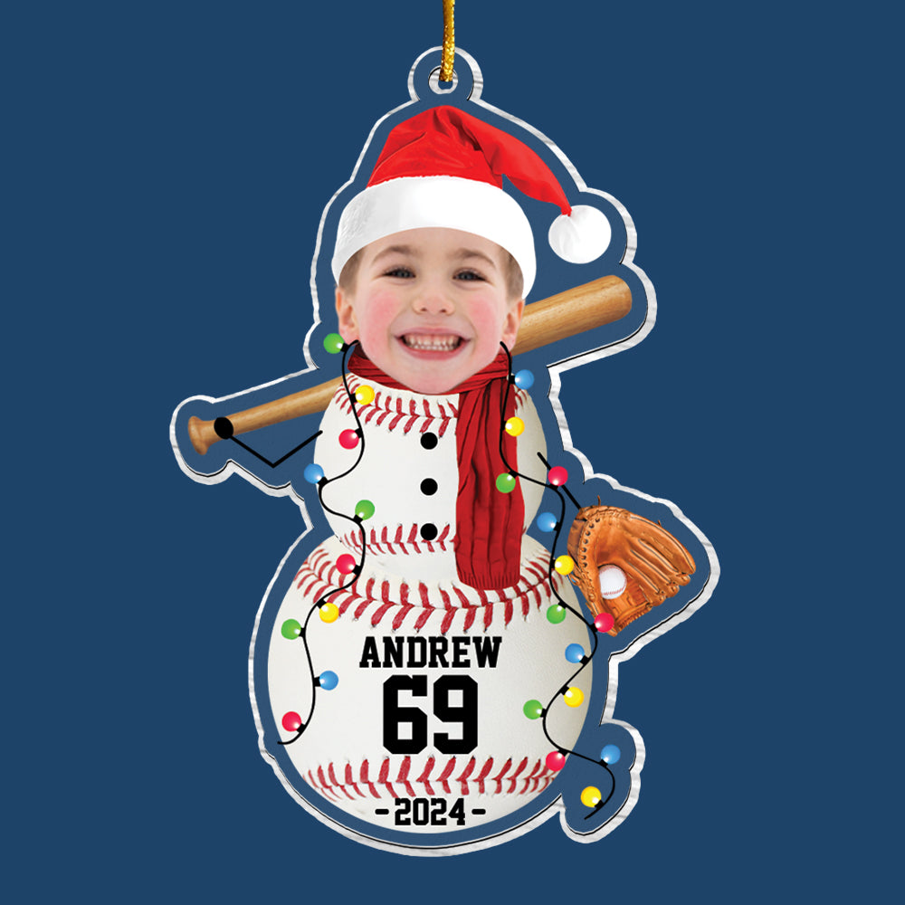 Custom Photo Baseball Snowman Ornament - Gifts For Players, Team, Boys - Personalized Acrylic Ornament Tu20