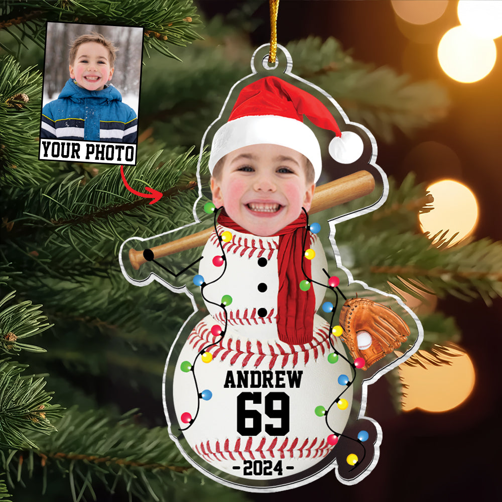 Custom Photo Baseball Snowman Ornament - Gifts For Players, Team, Boys - Personalized Acrylic Ornament Tu20