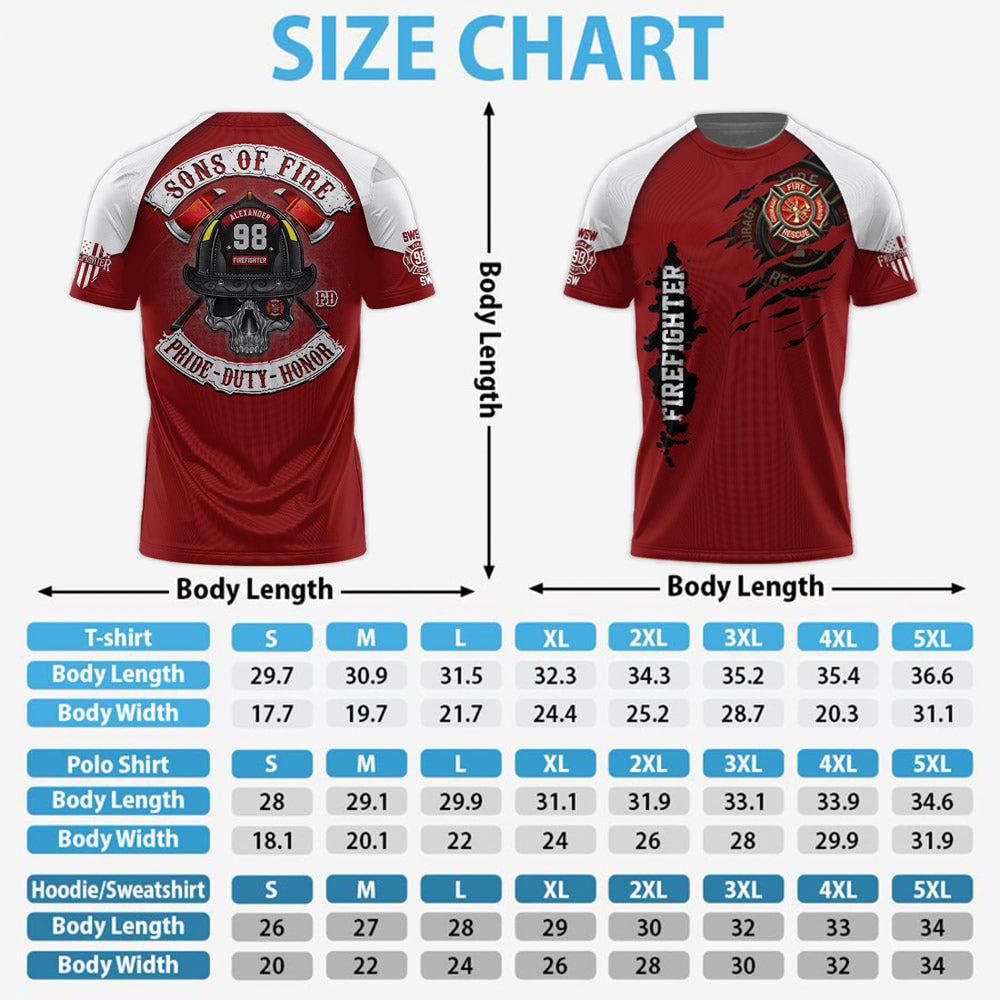 Sons of Fire Pride Duty Honor Personalized All Over Print Shirt For Fireman Firefighter A2110 Pt99