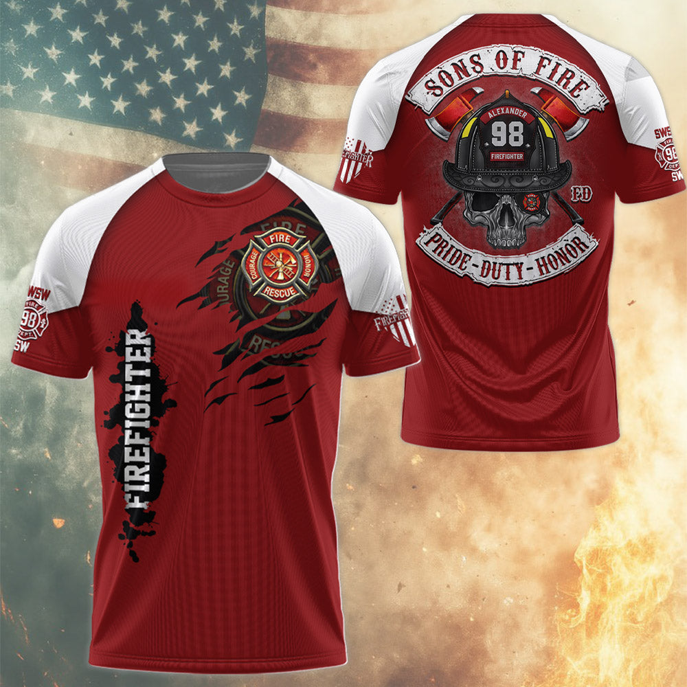 Sons of Fire Pride Duty Honor Personalized All Over Print Shirt For Fireman Firefighter A2110 Pt99
