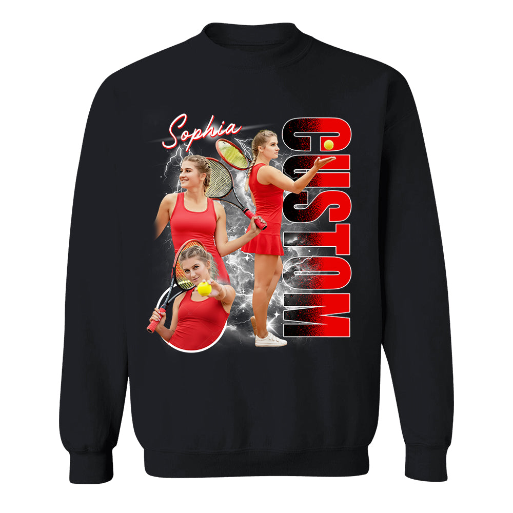 Custom Photo Tennis Player Shirt - Personalized Team Name School Name Bootleg Shirt NA04 T24