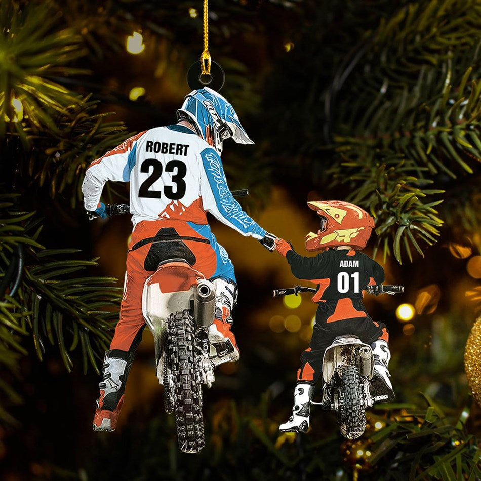 Personalized Motocross Racer Ornament Dad And Kid Motocross Lovers Christmas Ornament H2511