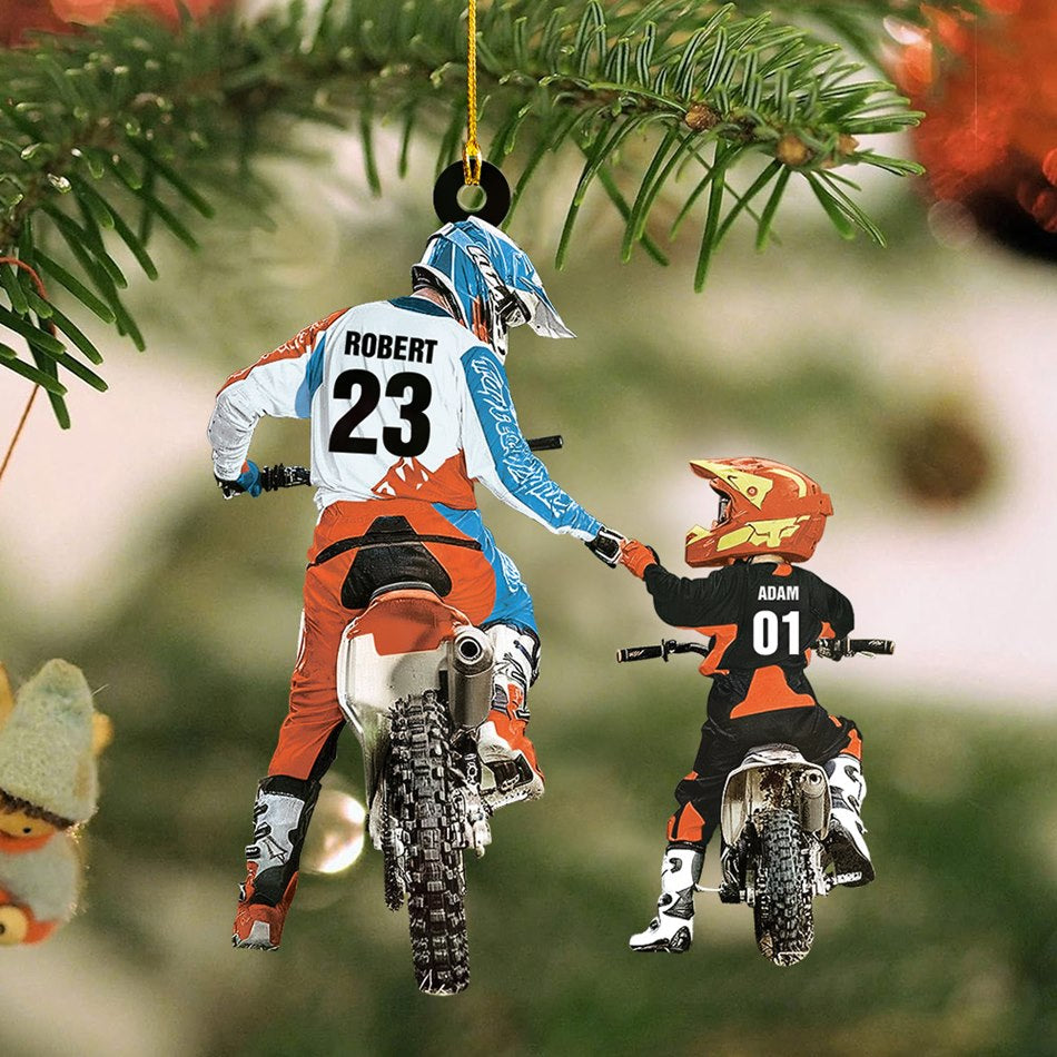 Personalized Motocross Racer Ornament Dad And Kid Motocross Lovers Christmas Ornament H2511