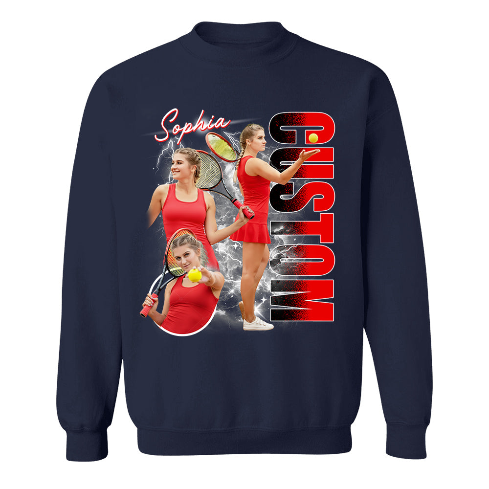 Custom Photo Tennis Player Shirt - Personalized Team Name School Name Bootleg Shirt NA04 T24