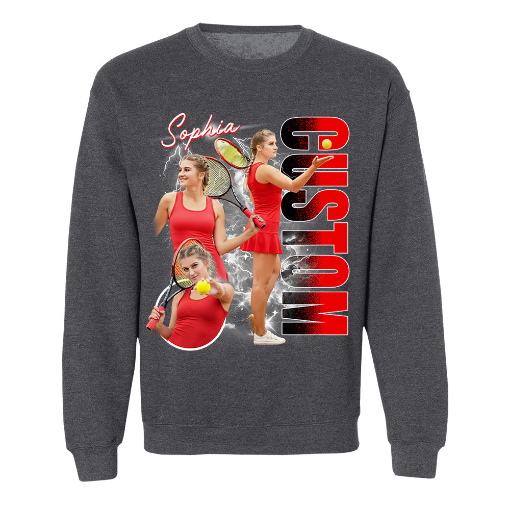 Custom Photo Tennis Player Shirt - Personalized Team Name School Name Bootleg Shirt NA04 T24