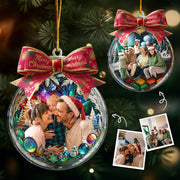 Custom Photo Family In Christmas Bow Ball - Personalized Acrylic Photo Ornament Hv01