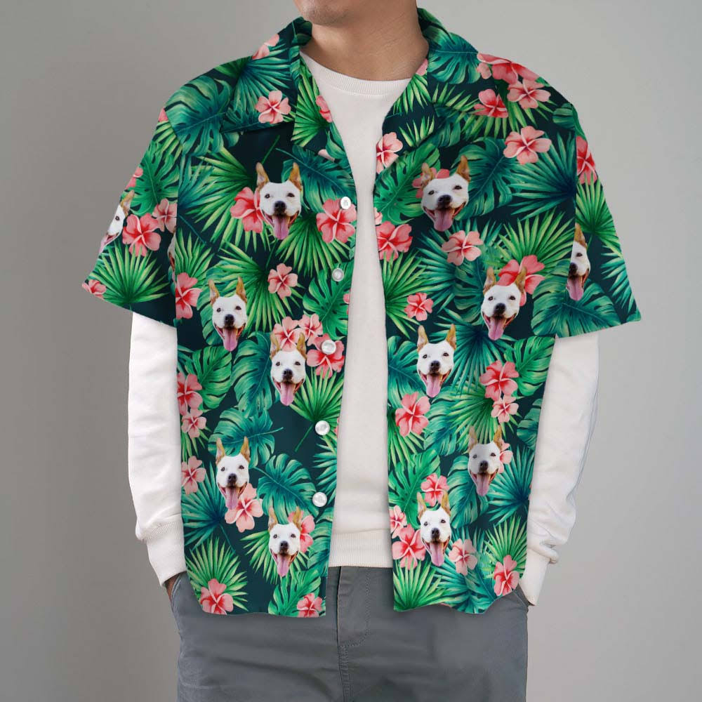 Custom Tropical Shirts Custom Face Hawaiian Shirt Leaves & Flowers Men's Shirt