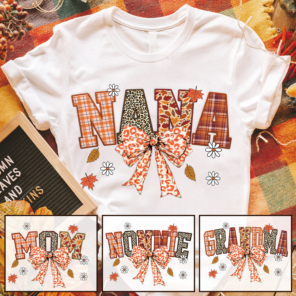 Custom Grandma Thankful Coquette Shirt, Autumn Season Coquette Bow Leopard Shirt