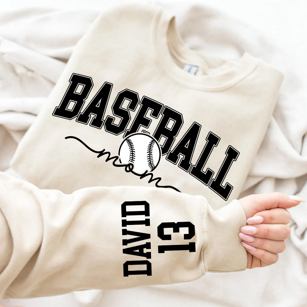 Personalize Baseball Mom Kids Name On Sleeve Sweatshirt, Mom Baseball Sweater, Baseball Mama Shirt, Gift for Baseball Mom, Fall Baseball Season Shirt Do99