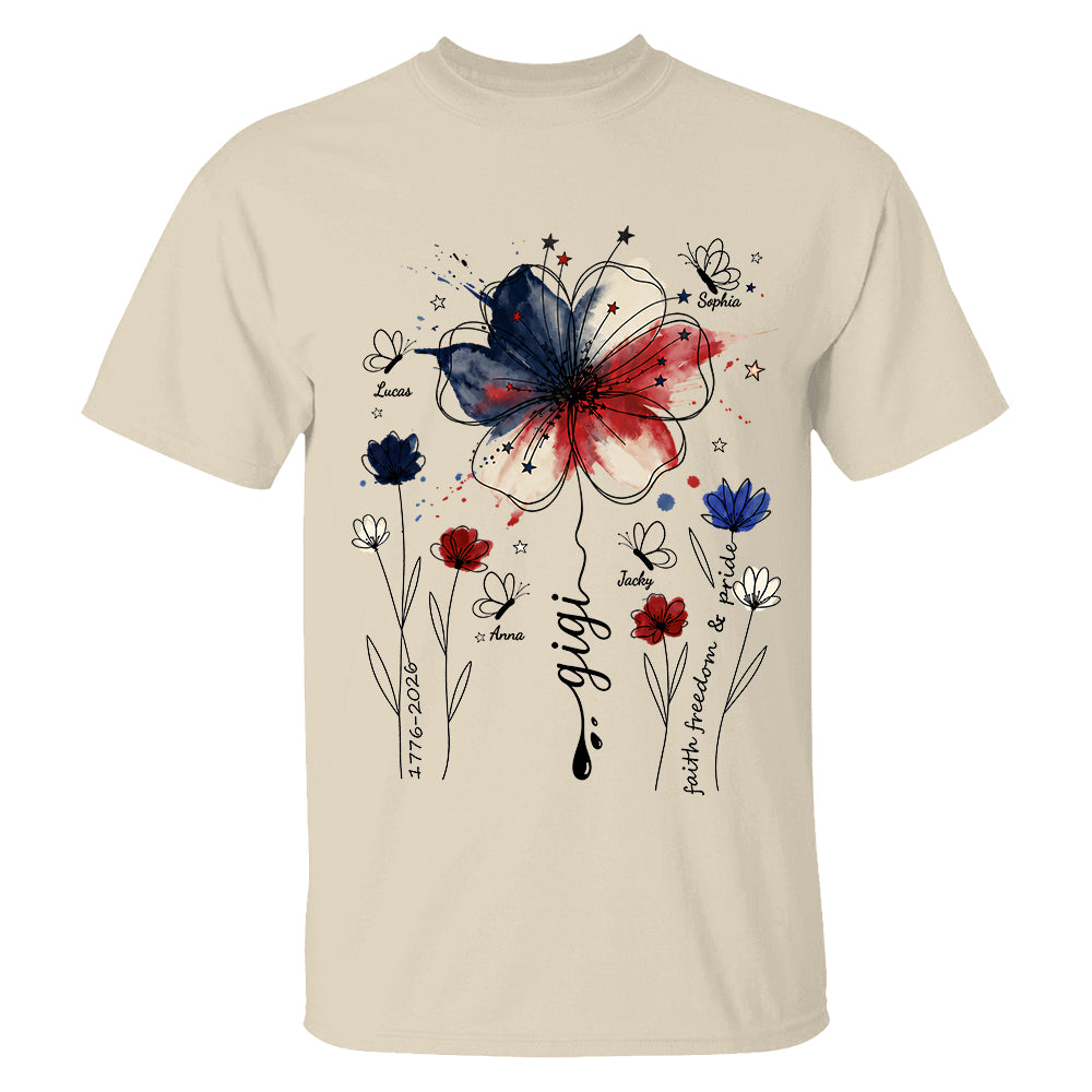 Personalized Grandma Shirt USA 250th Anniversary, Boho Floral Patriotic Tee, Custom Names Gift For Grandma Mom T1807 TH23