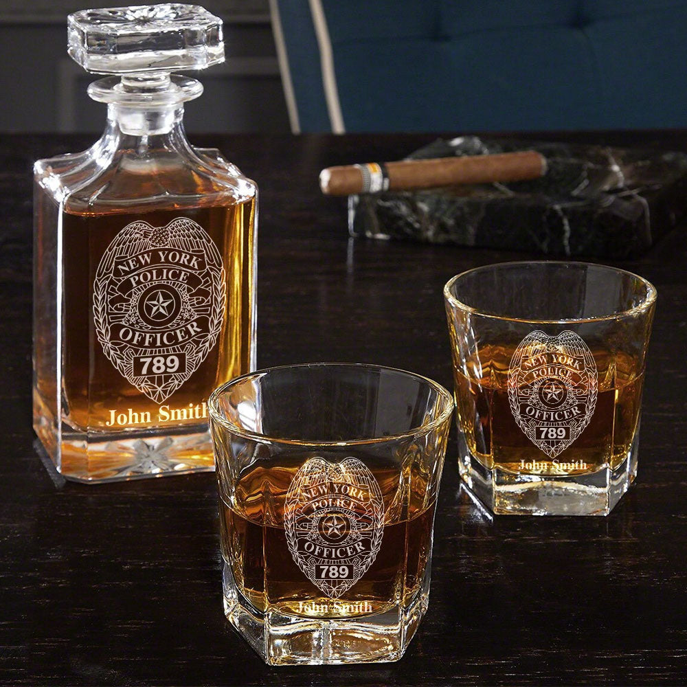 Police Badge Decanter Set Gift For Police Officer Law Enforcement H2511