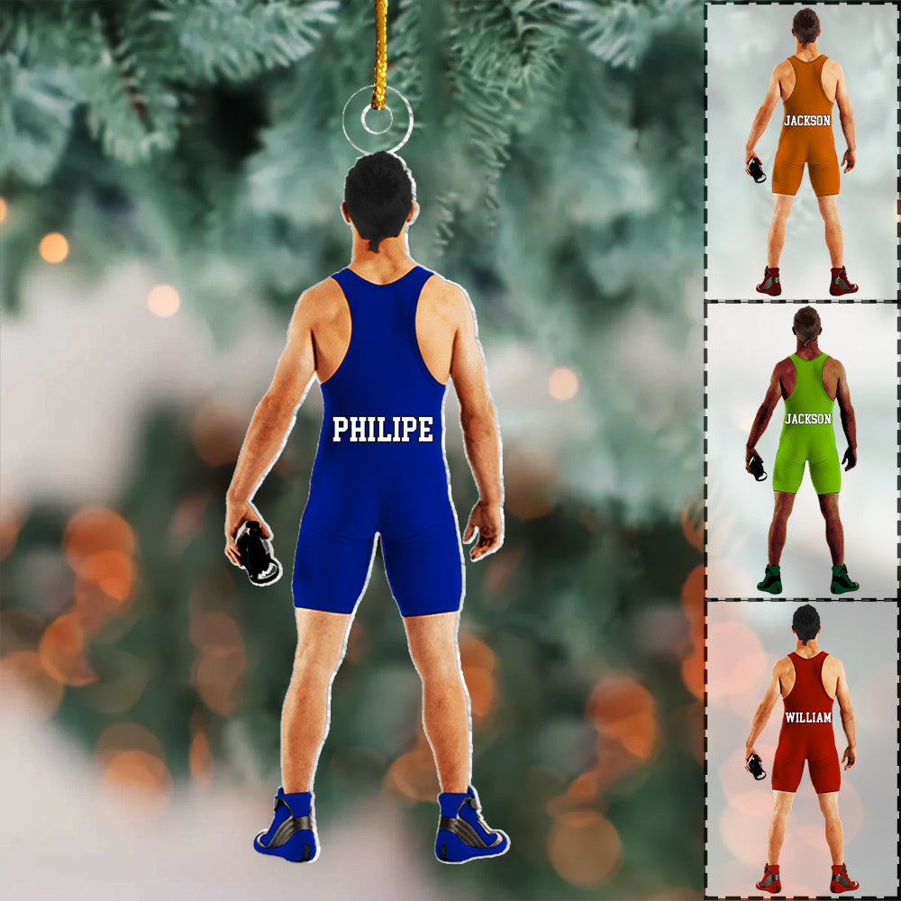 Personalized Wrestling Acrylic Christmas Ornament, Custom Name Wrestler Ornament for Him