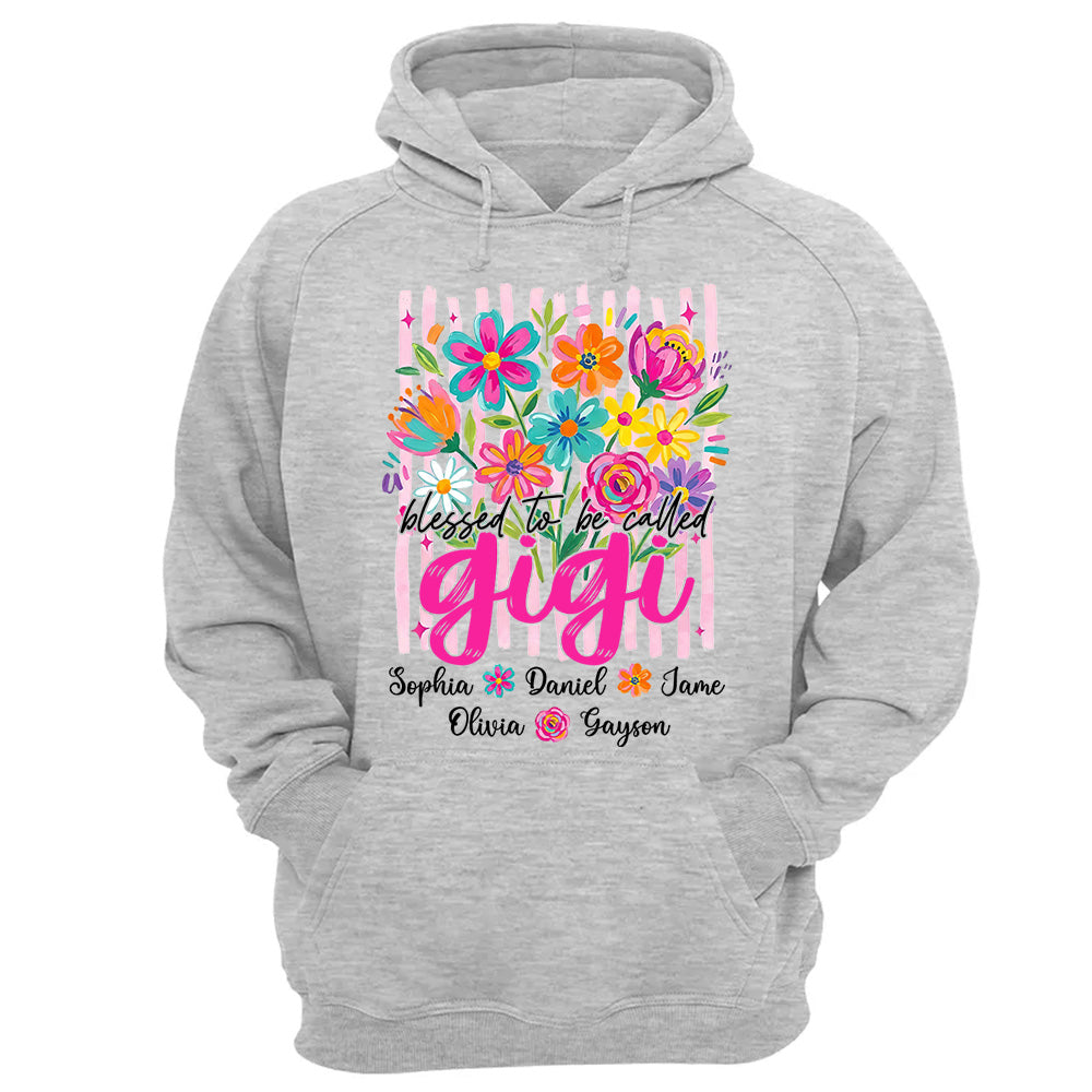 Blessed To Be Called Gigi, Personalized Grandma Shirt With Grandkids Name Custom, Striped Boho Floral Brushstroke Wildflower, Gift For Grandma Mom, Gift For Mother's Day MI209 VH01