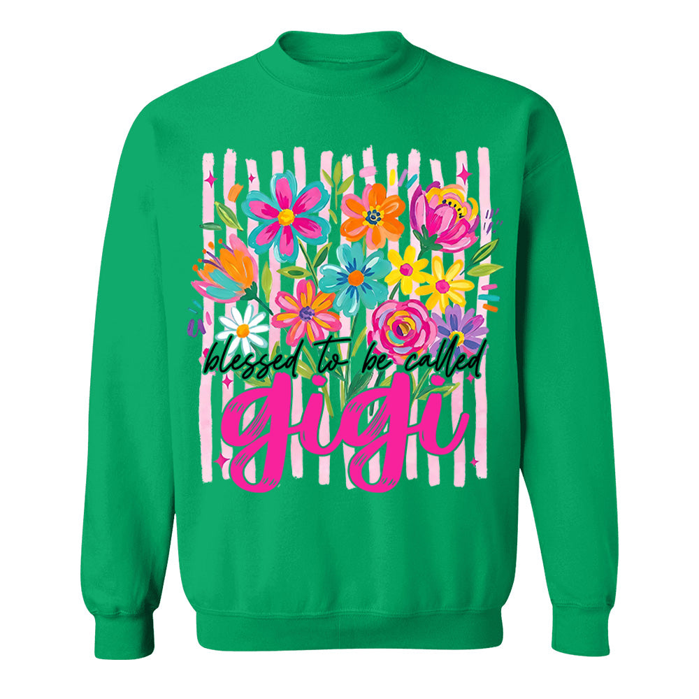 Blessed To Be Called Gigi, Personalized Grandma Shirt With Grandkids Name, Striped Boho Floral Brushstroke Custom Nickname Gigi Nini Nana Mimi, Gift For Grandma For Mom, Best Gifts For Mother's Day MI209 VH01