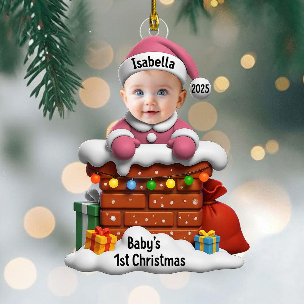 Baby’s First Christmas – Custom Photo Santa Baby Down The Chimney Personalized Acrylic Ornament  Na02 Do99