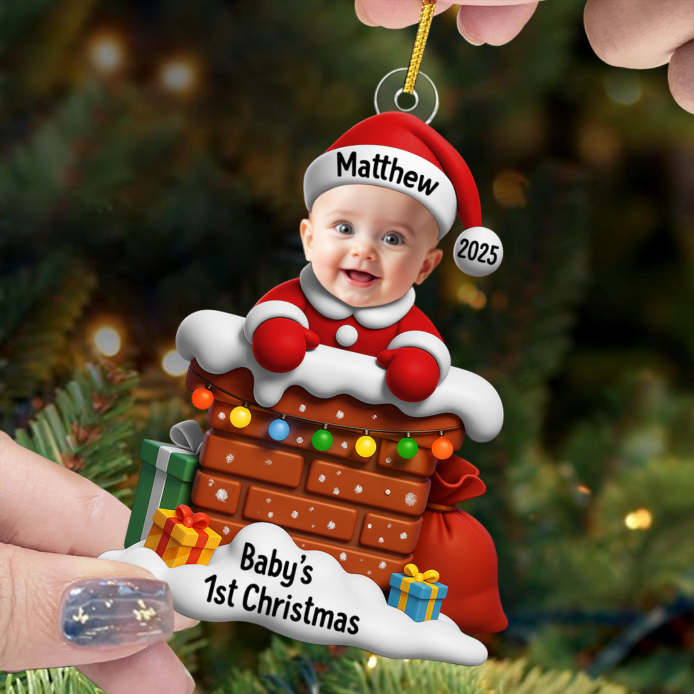 Baby’s First Christmas – Custom Photo Santa Baby Down The Chimney Personalized Acrylic Ornament  Na02 Do99