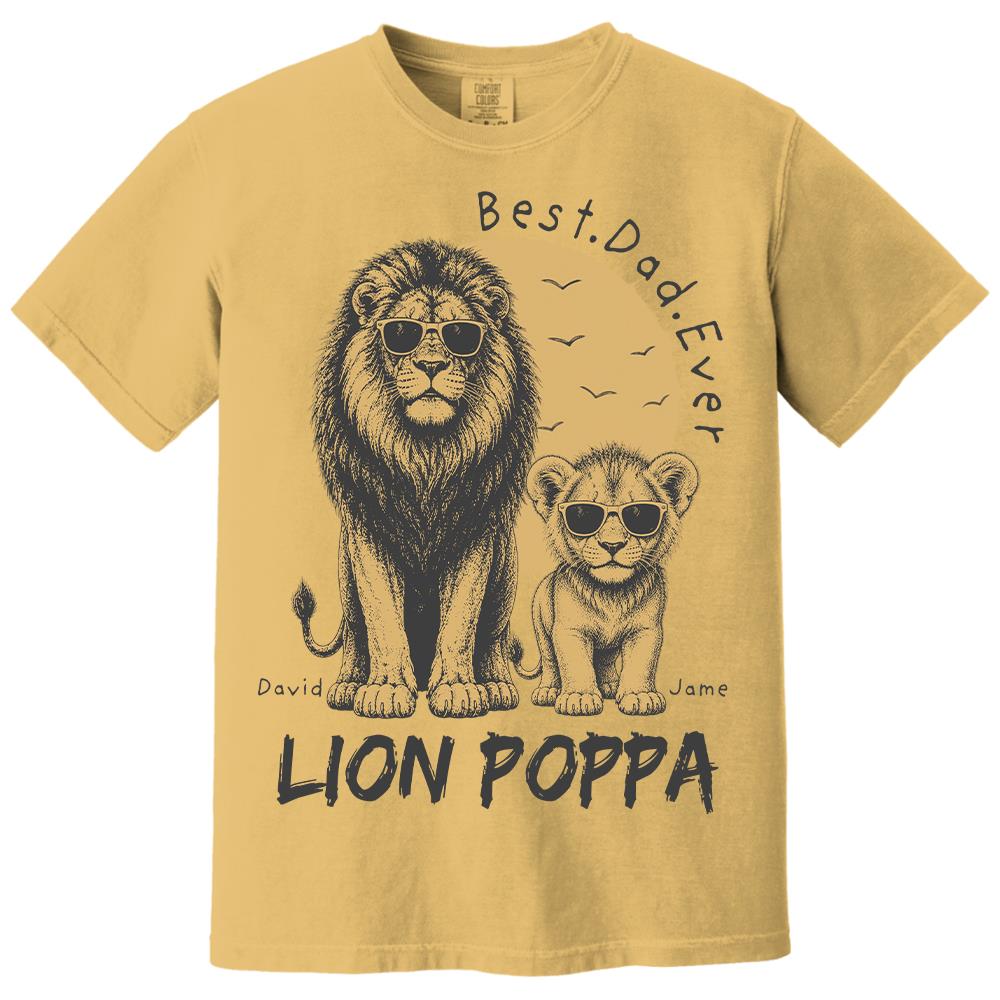 Retro Vintage Lion Dad And Kids Daddy Protector - Personalized Shirt - Cool Father's Day Gift For Dad, Husband Hv01