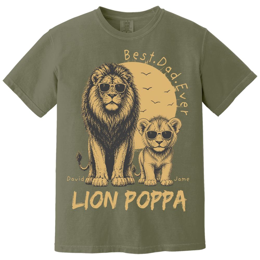 Retro Vintage Lion Dad And Kids Daddy Protector - Personalized Shirt - Cool Father's Day Gift For Dad, Husband Hv01