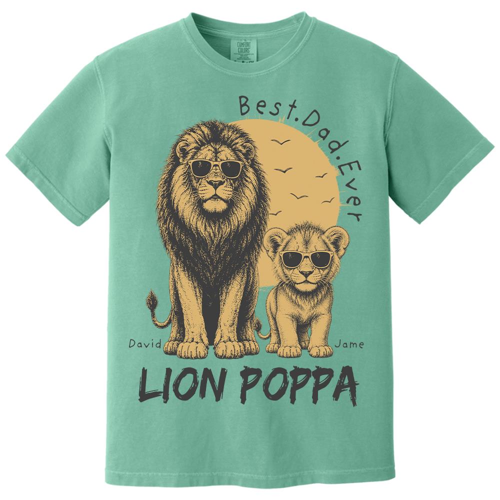 Retro Vintage Lion Dad And Kids Daddy Protector - Personalized Shirt - Cool Father's Day Gift For Dad, Husband Hv01