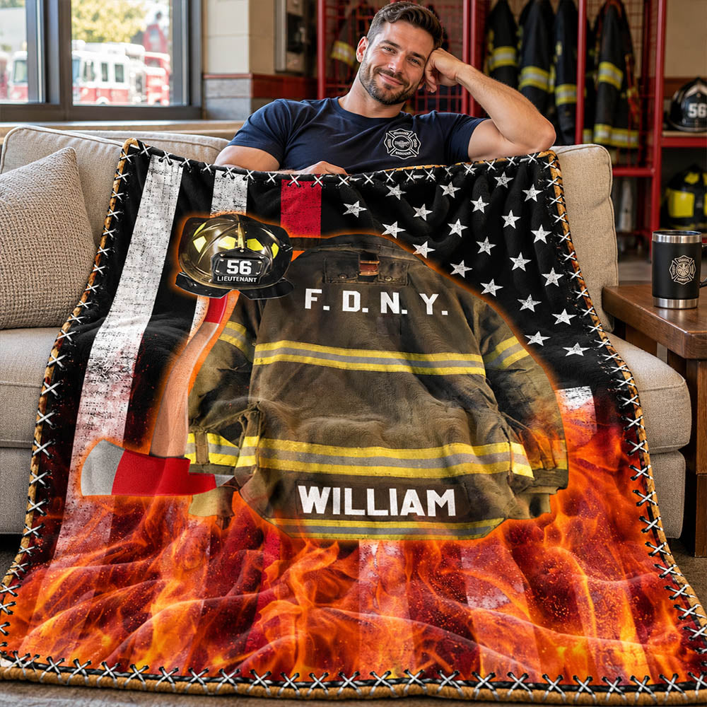 Firefighter Us Flag Armor And Name Custom Blanket Gift For Firefighter Fireman