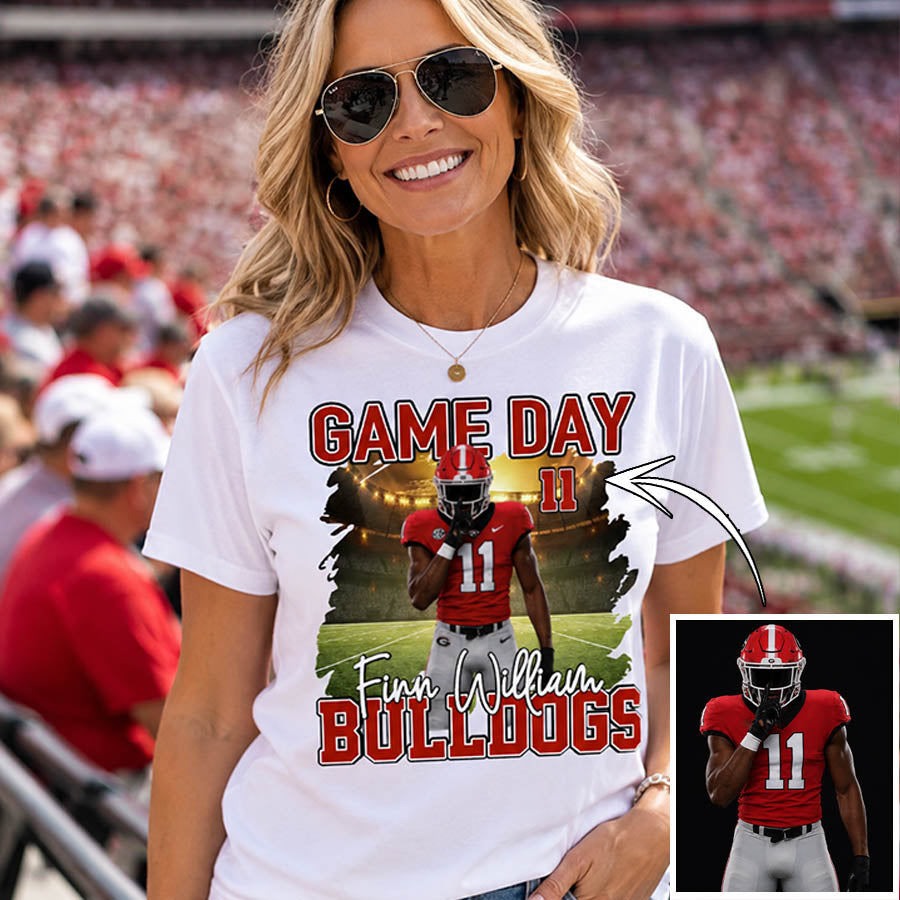 Personalized Football Game Day Shirt with Custom Player Photo, Team Name & Number – Football Mom Dad Family Gift