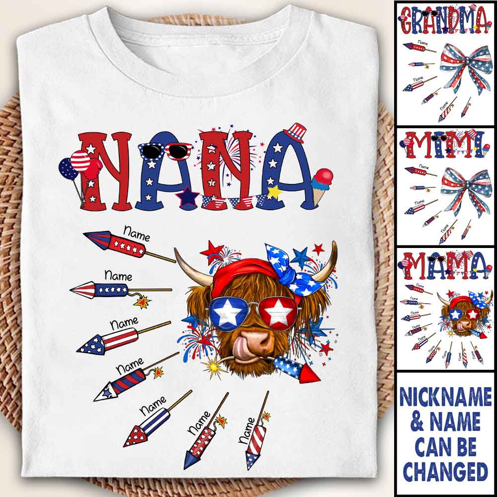 Personalized Grandma Patriotic With Firecrackers, Cute 4Th Of July Shirt For Grandma