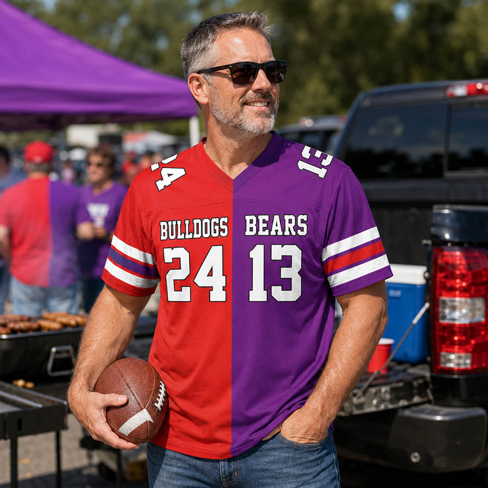 Custom Any Two Football Team, Personalized Team Name And Number Football Jersey, V-neck Short Sleeve Jersey Shirt, Football Jerseys