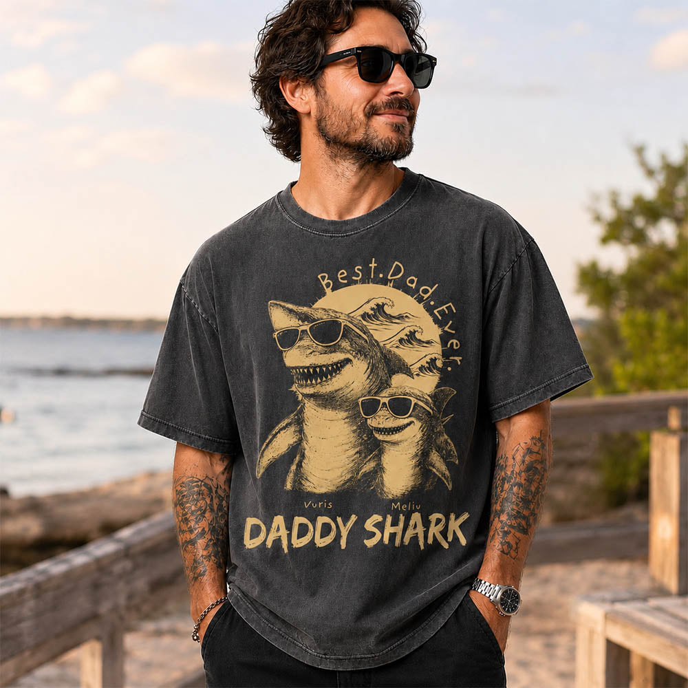 Best Daddy Ever, Personalized Daddy Shark T-Shirt, Father Day Funny Gifts for Dad, Papa A2110